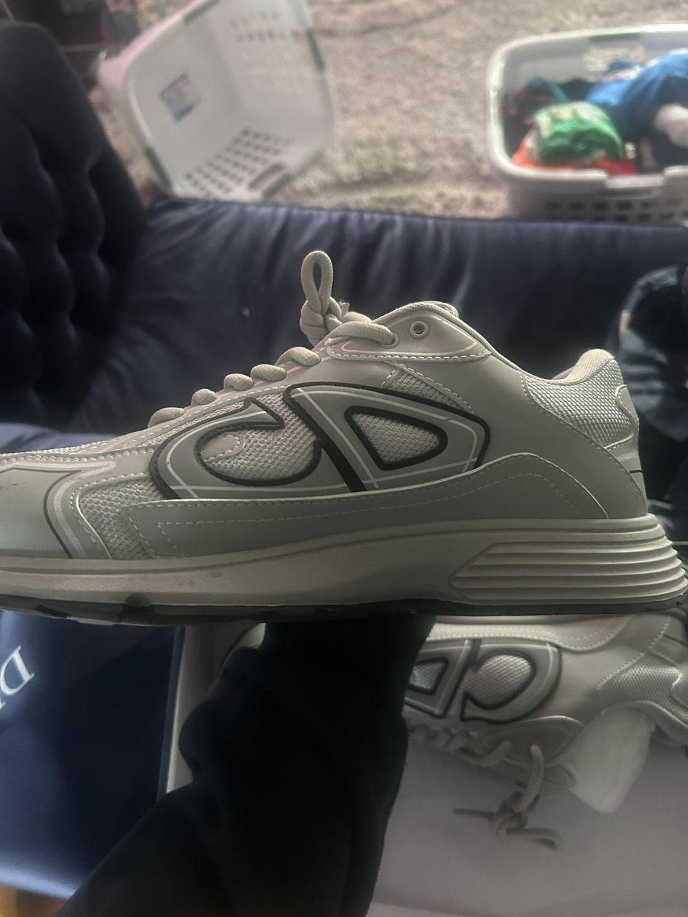 Dior Men's White and Light Gray Sneakers 46